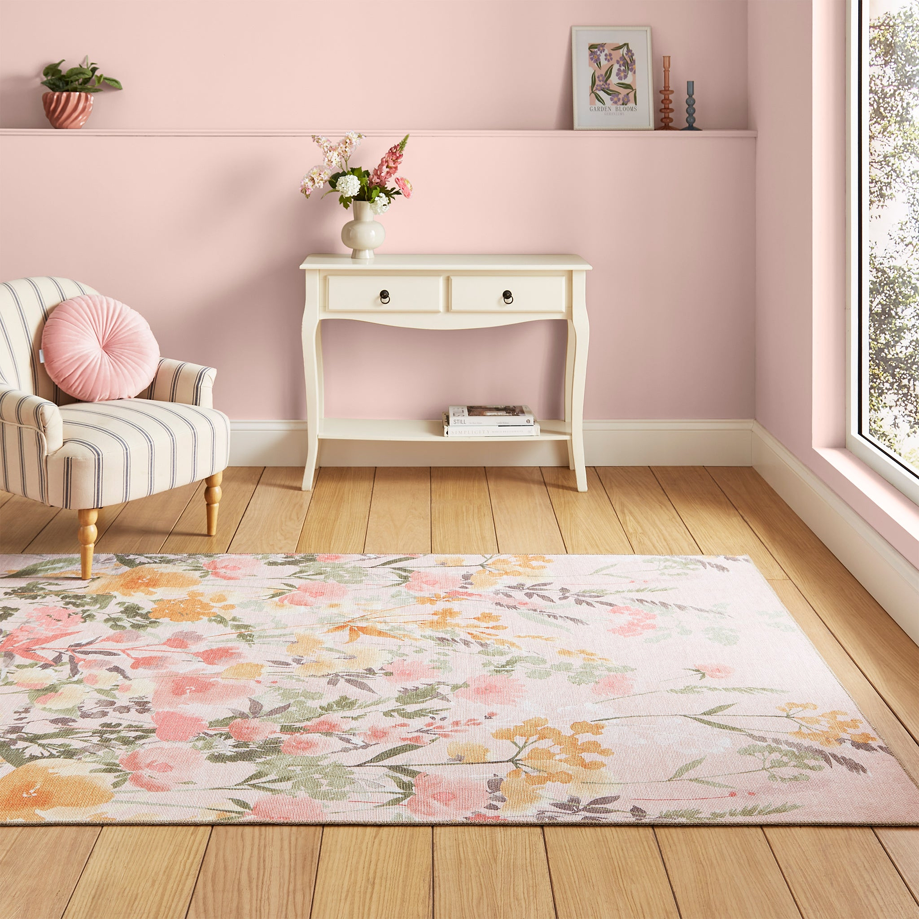 Country Floral Washable Rug Pink from Roseland Furniture
