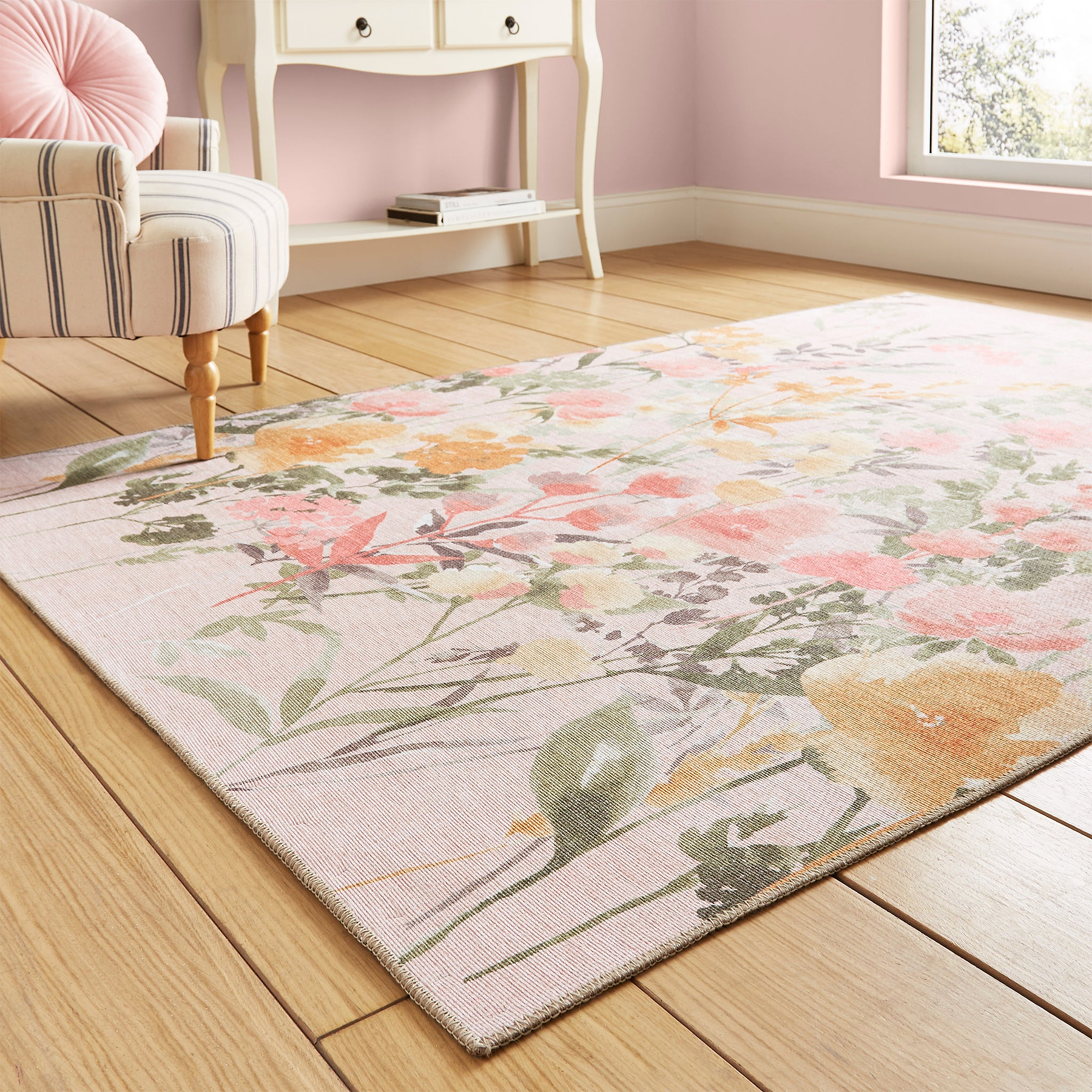 Country Floral Washable Rug Pink from Roseland Furniture