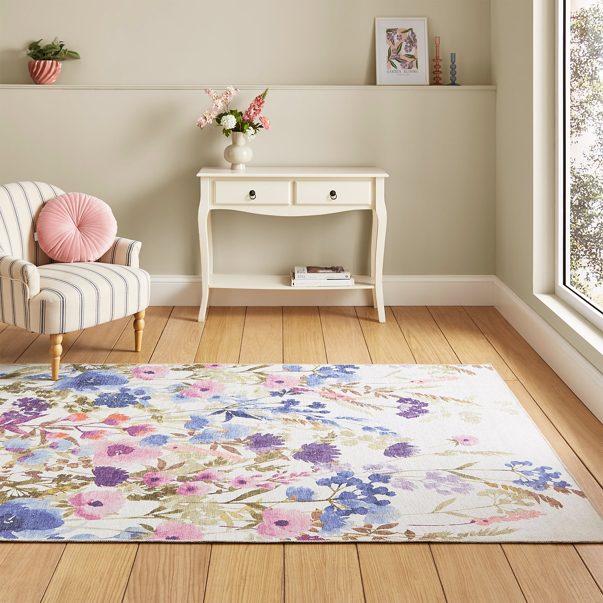 Country Floral Washable Rug Purple from Roseland Furniture