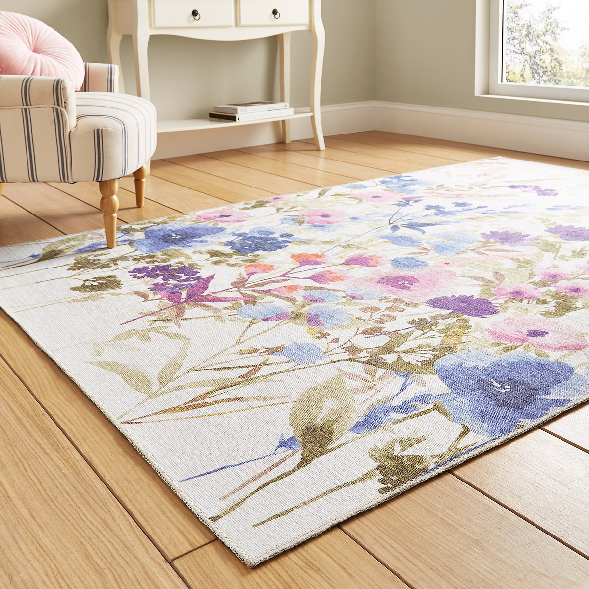 Country Floral Washable Rug Purple from Roseland Furniture