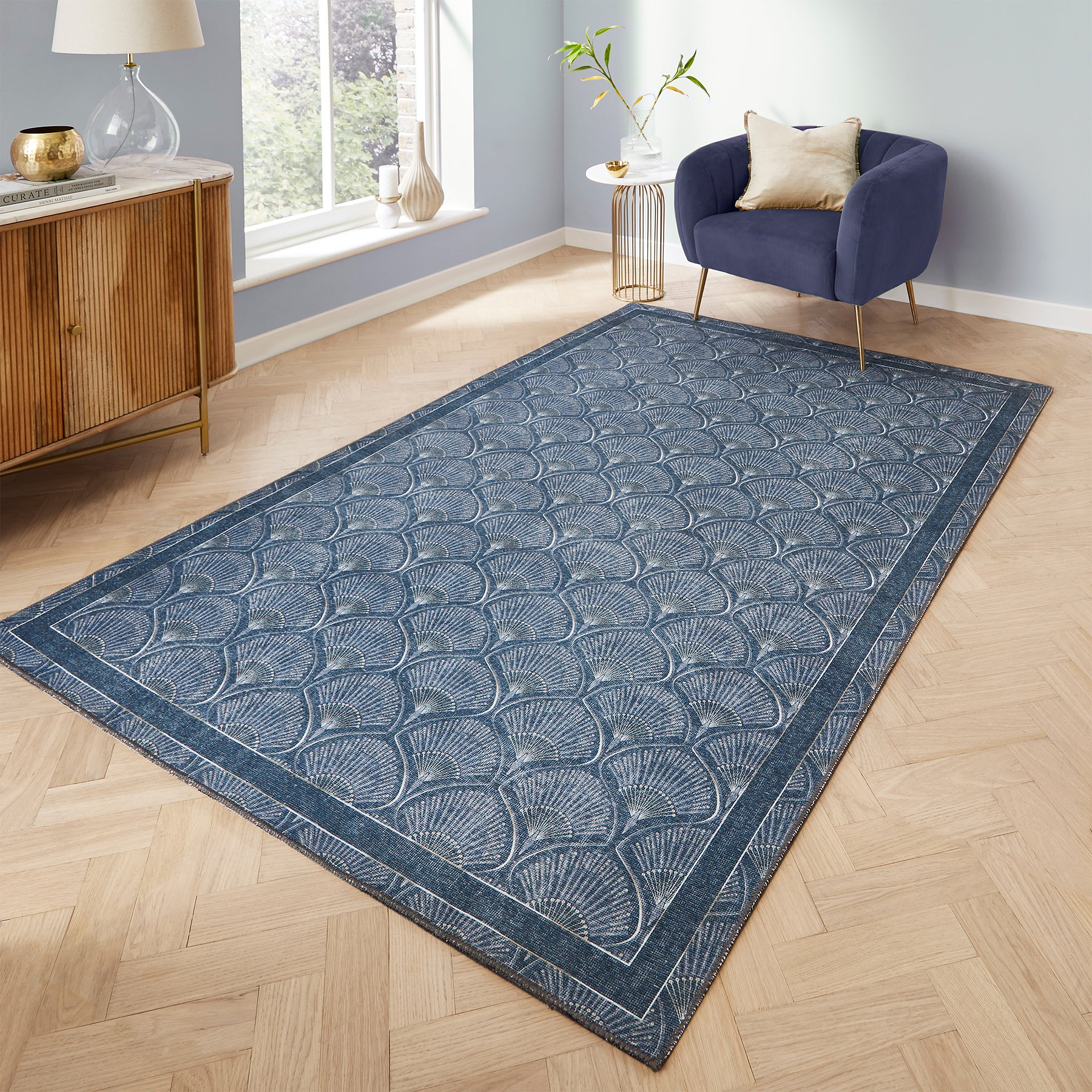 Deco Peacock Washable Rug Blue from Roseland Furniture