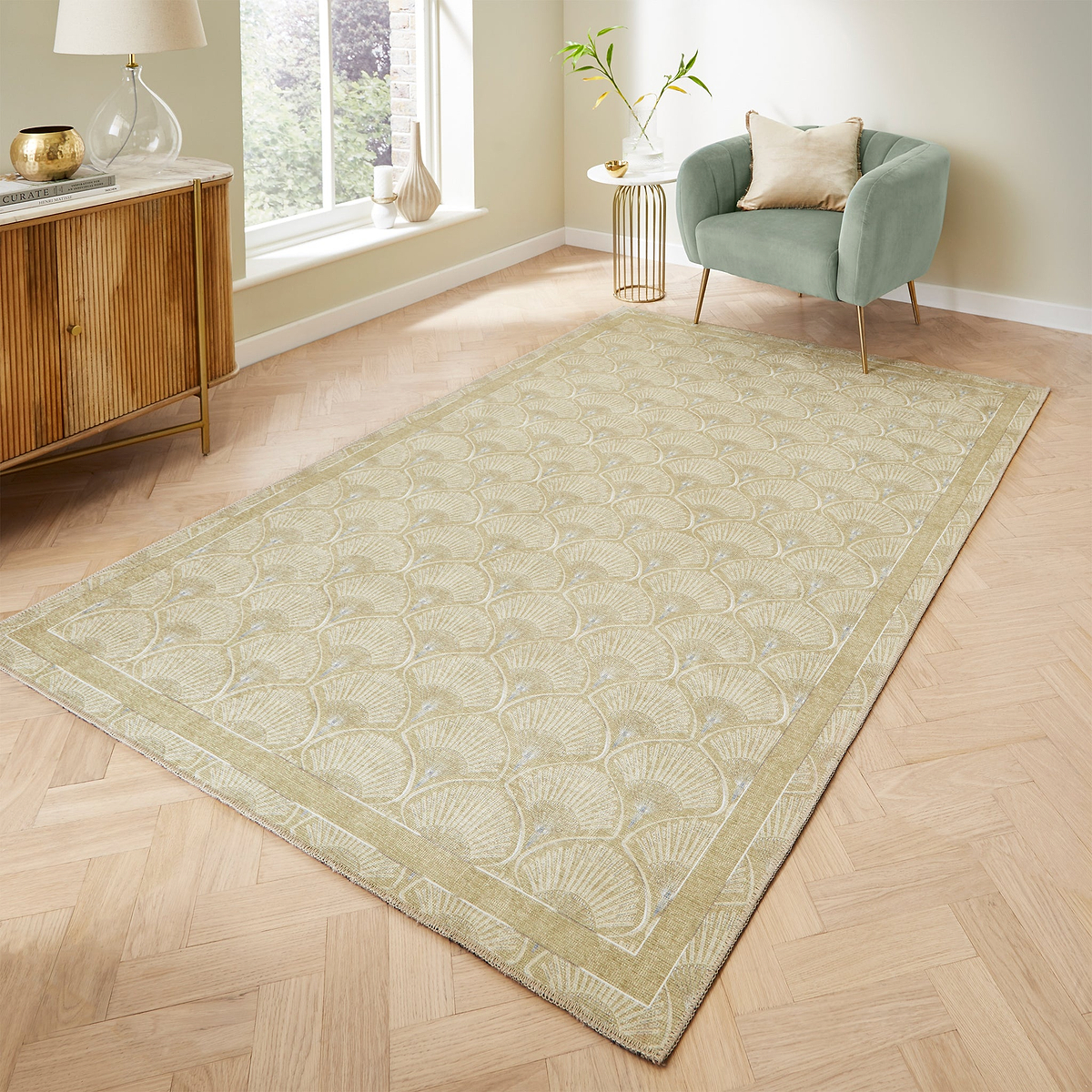 Deco Peacock Washable Rug Green from Roseland Furniture
