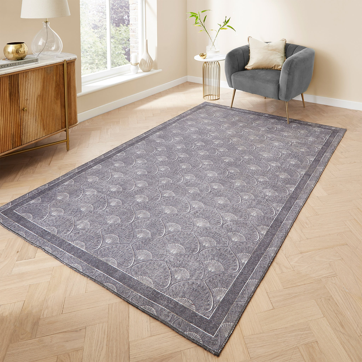 Deco Peacock Washable Rug Grey from Roseland Furniture