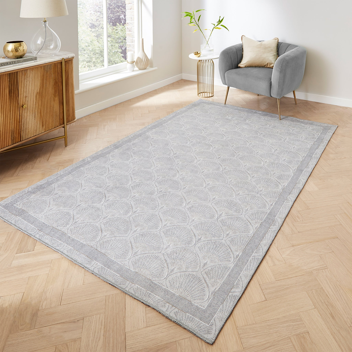 Deco Peacock Washable Rug Silver from Roseland Furniture