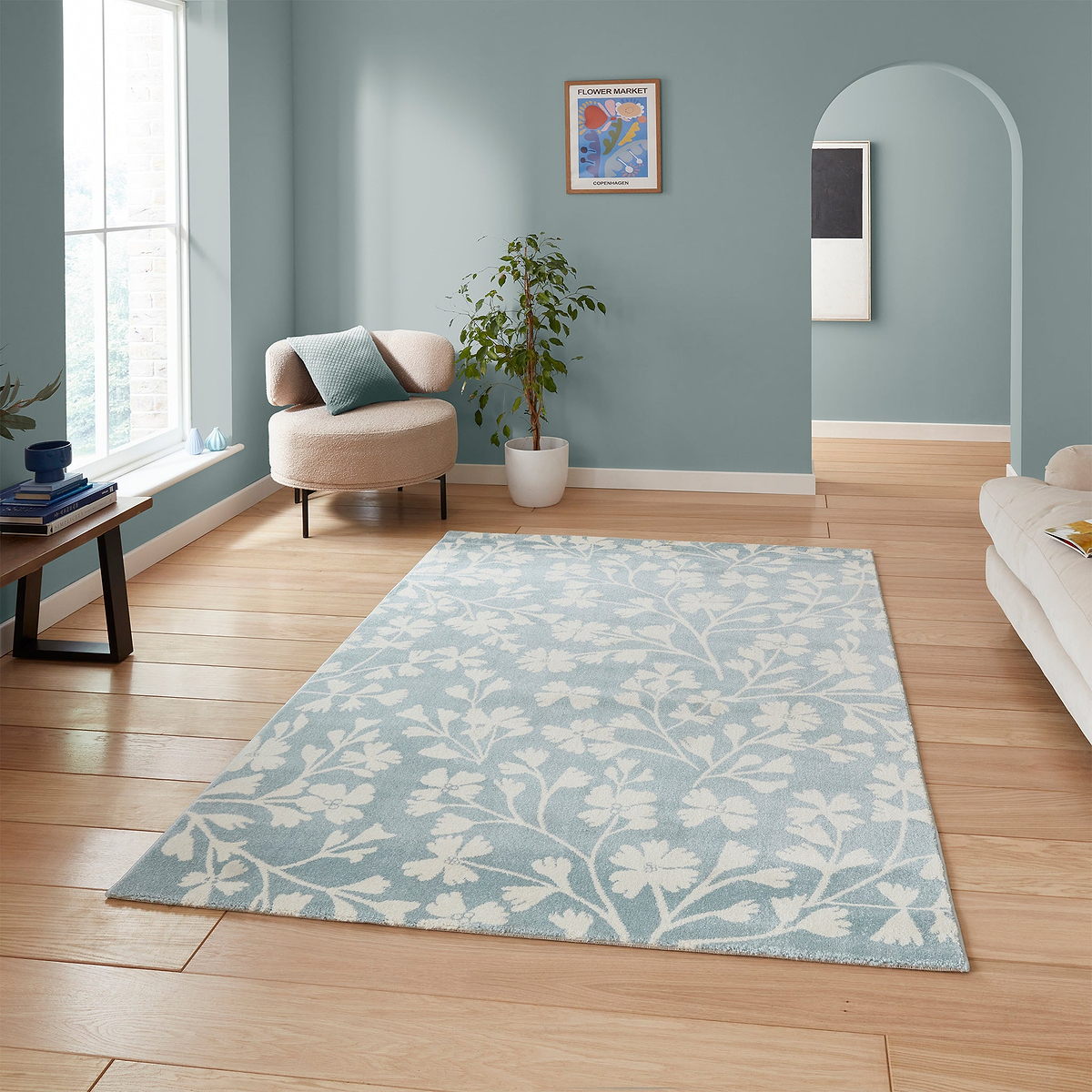 Grace Floral Rug Blue from Roseland Furniture