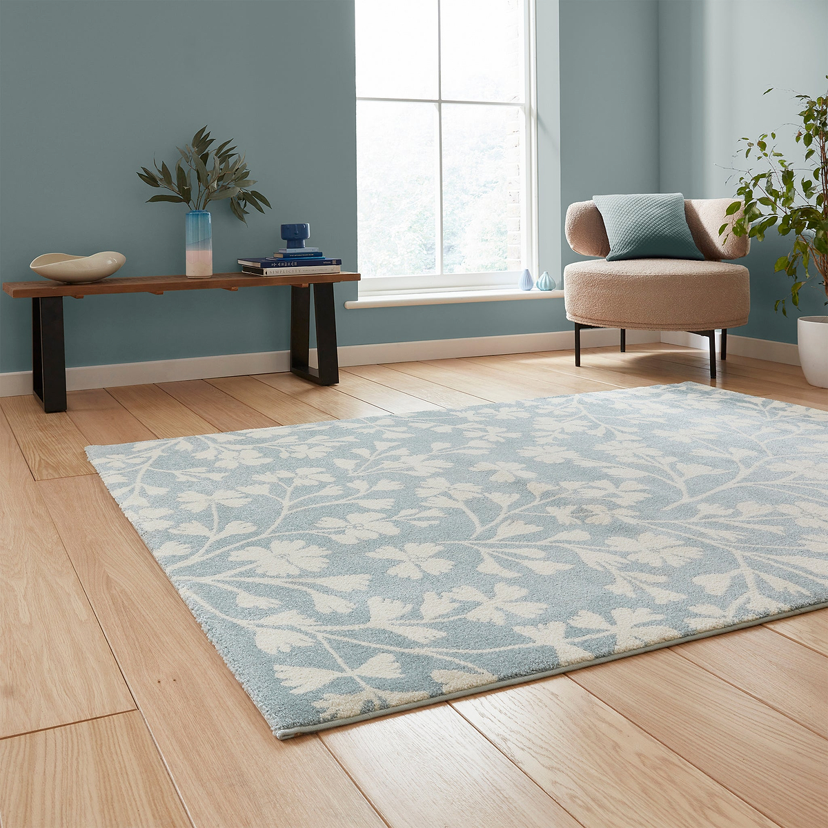 Grace Floral Rug Blue from Roseland Furniture