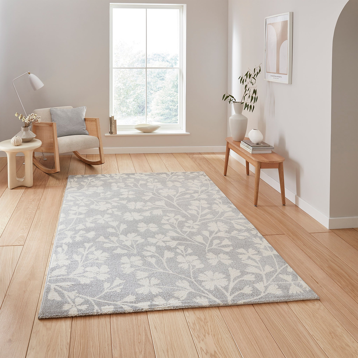 Grace Floral Rug Grey from Roseland Furniture