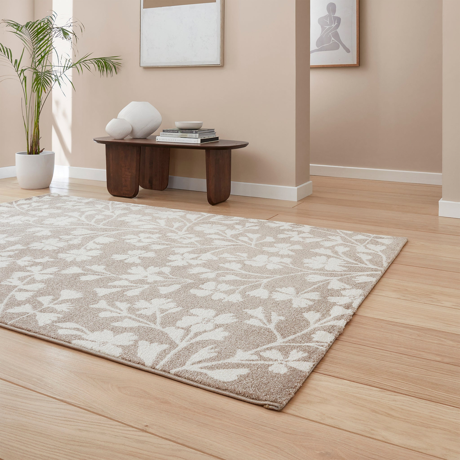Grace Floral Rug Natural from Roseland Furniture