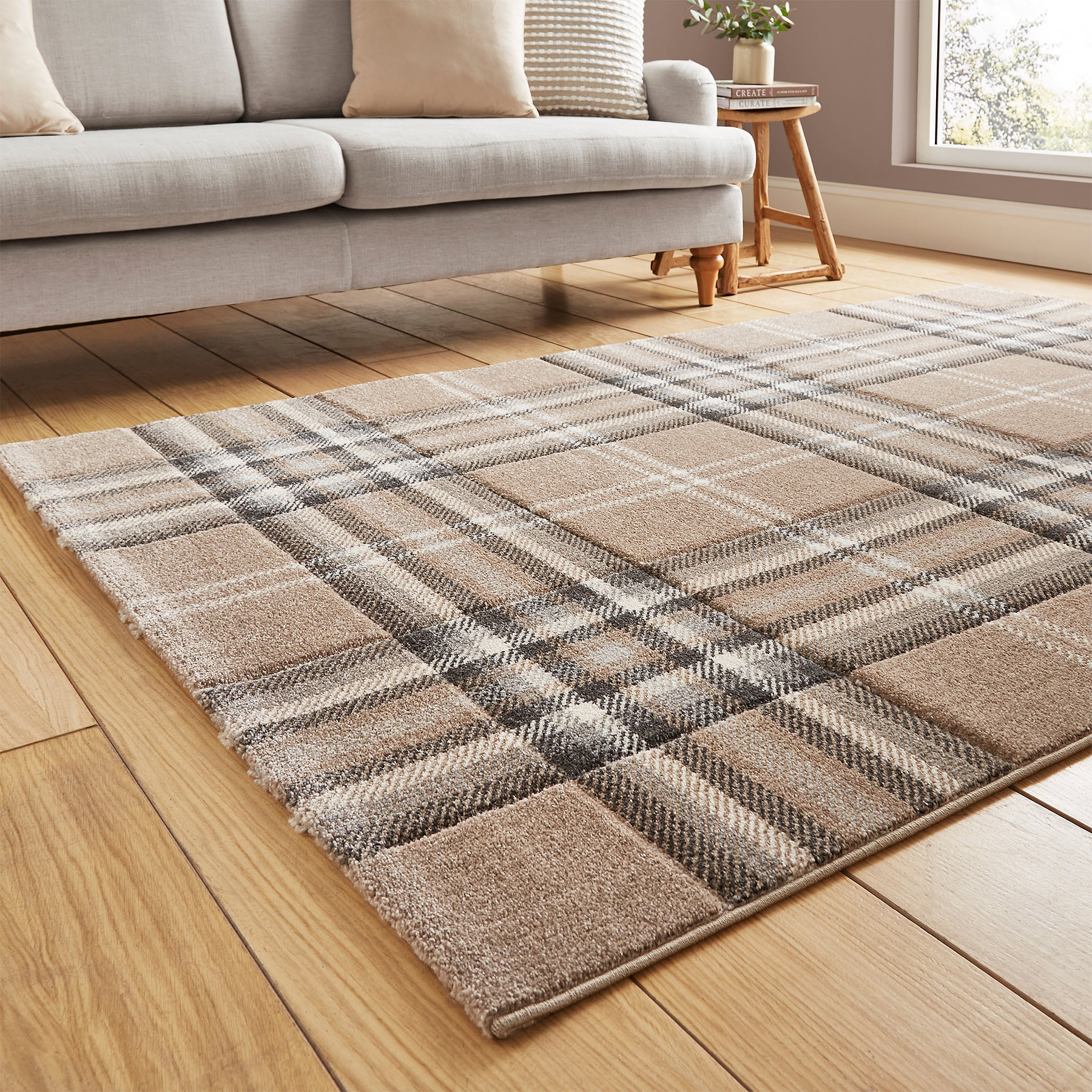 Kelso Check Rug Beige from Roseland Furniture