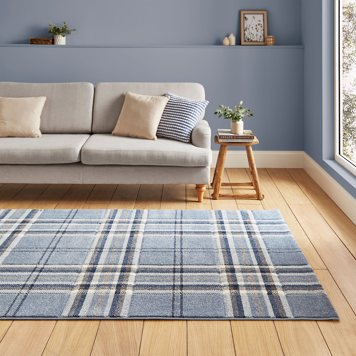 Kelso Check Rug Blue from Roseland Furniture