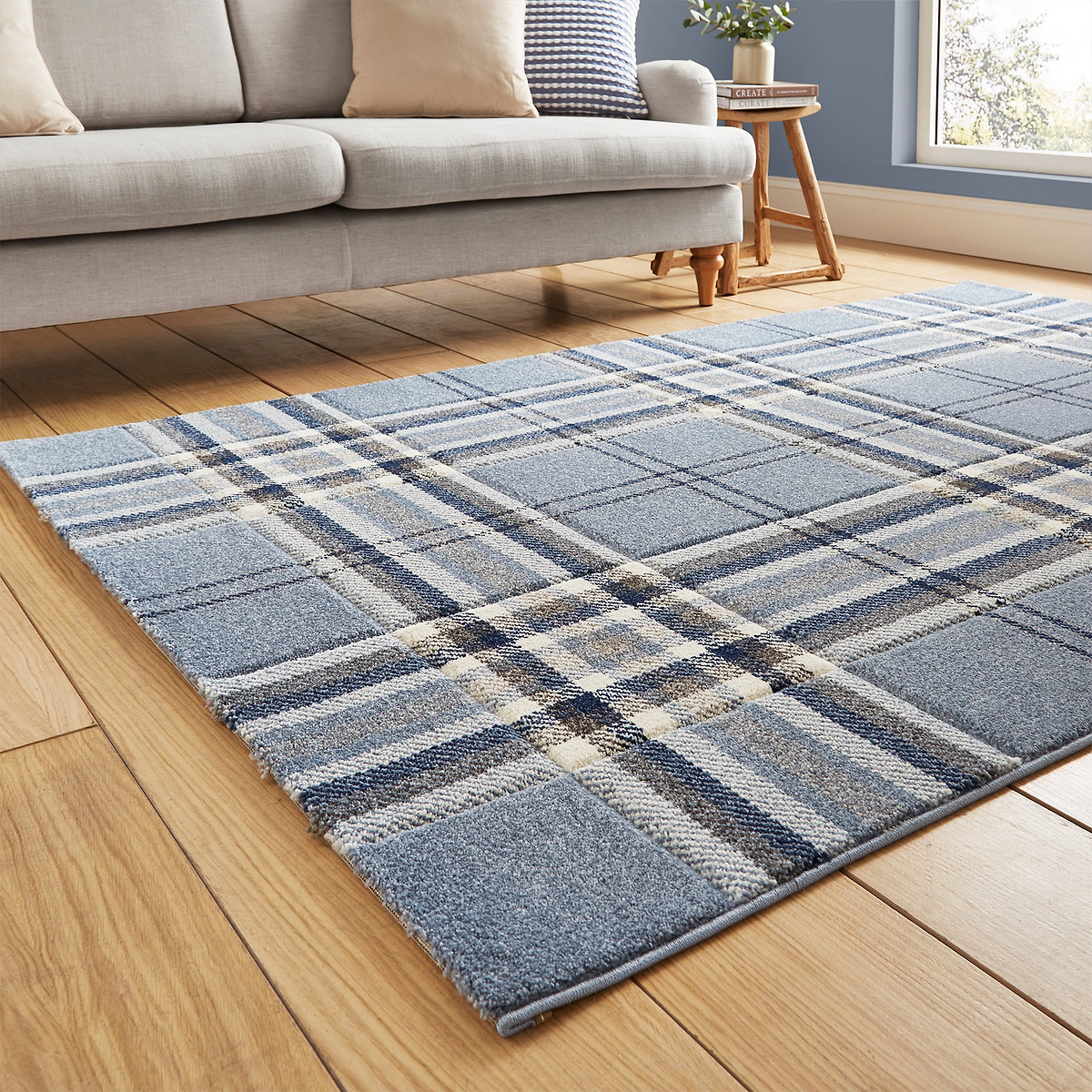 Kelso Check Rug Blue from Roseland Furniture