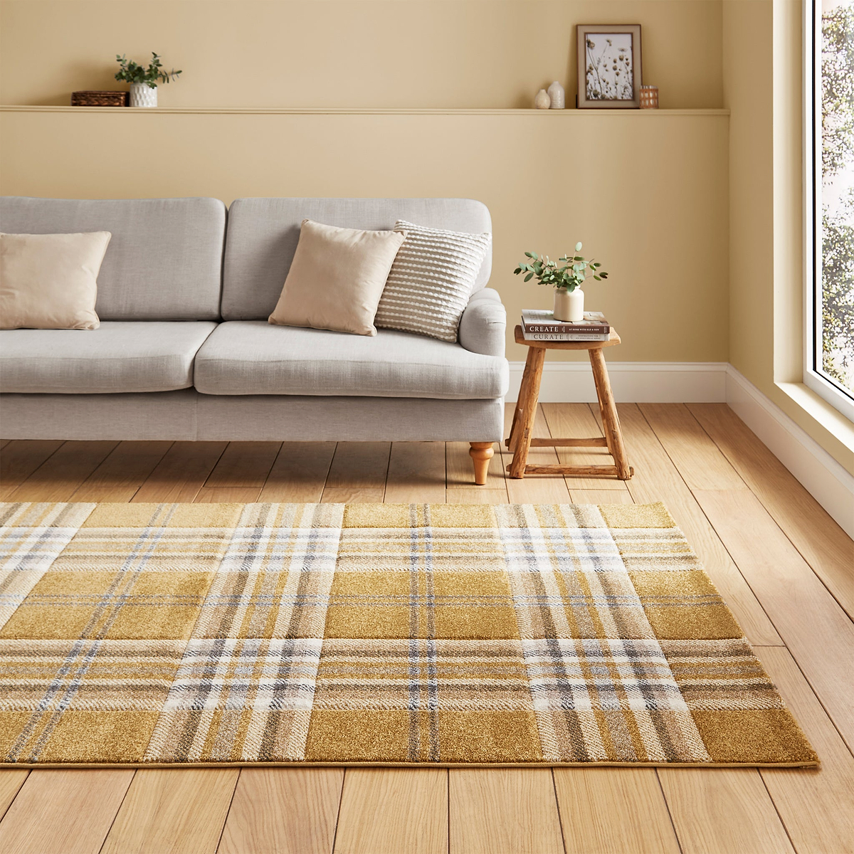 Kelso Check Rug Yellow from Roseland Furniture