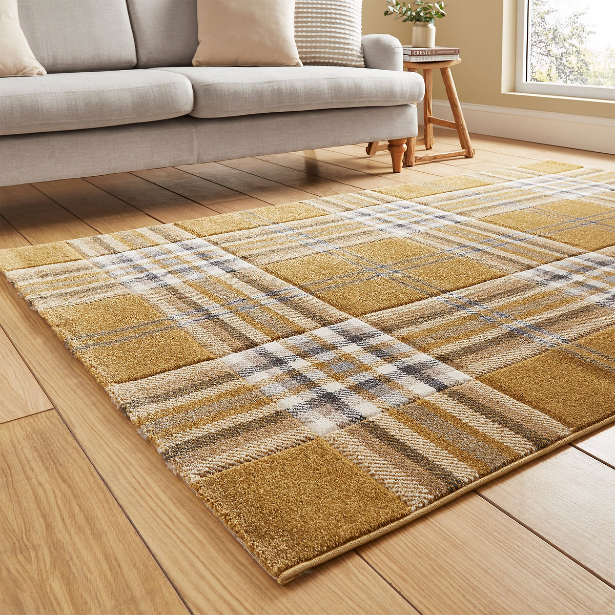 Kelso Check Rug Yellow from Roseland Furniture