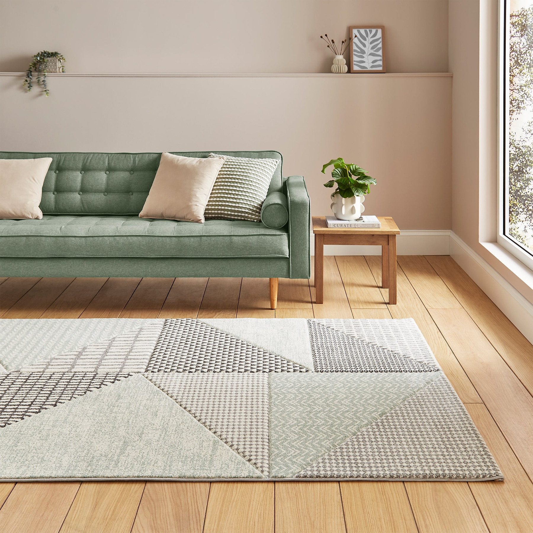 Larsson Geo Rug in Green from Roseland Furniture