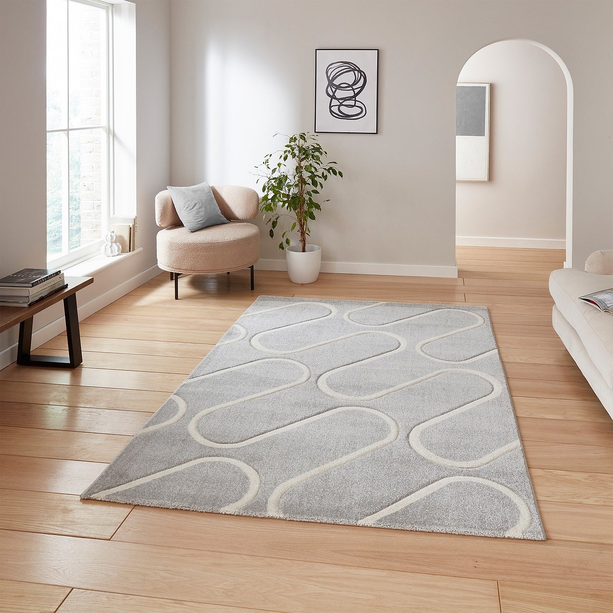 Linear Curve Rug Grey from Roseland Furniture
