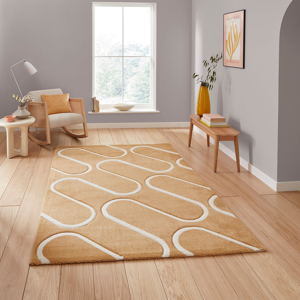 Linear Curve Rug Yellow from Roseland Furniture