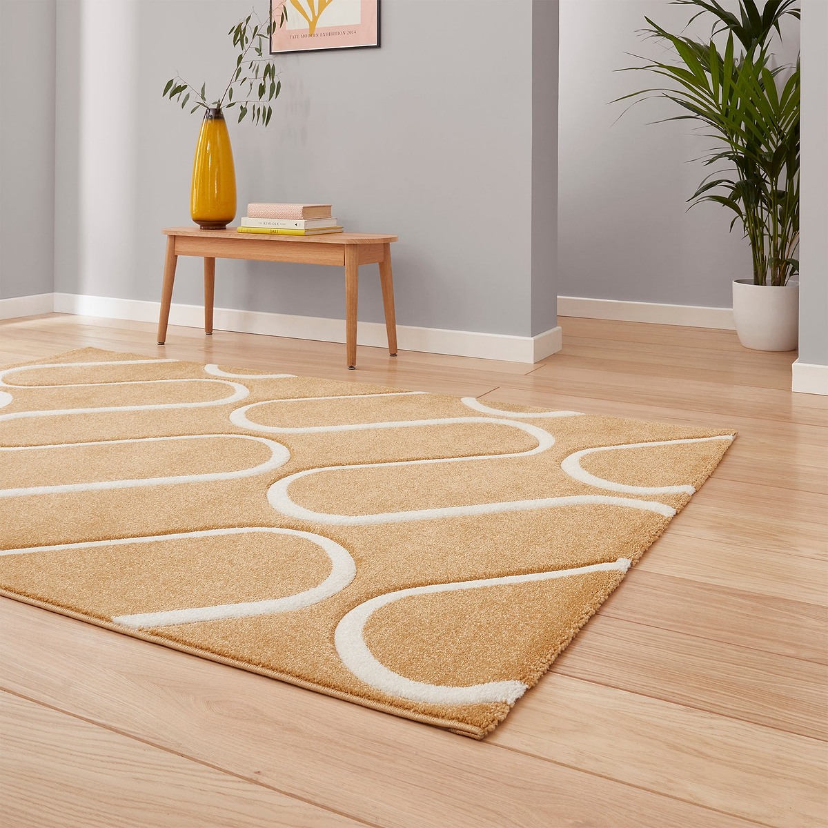 Linear Curve Rug Yellow from Roseland Furniture