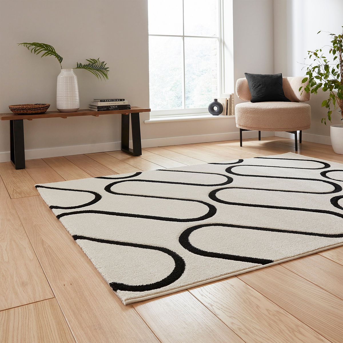 Linear Curve Rug White from Roseland Furniture