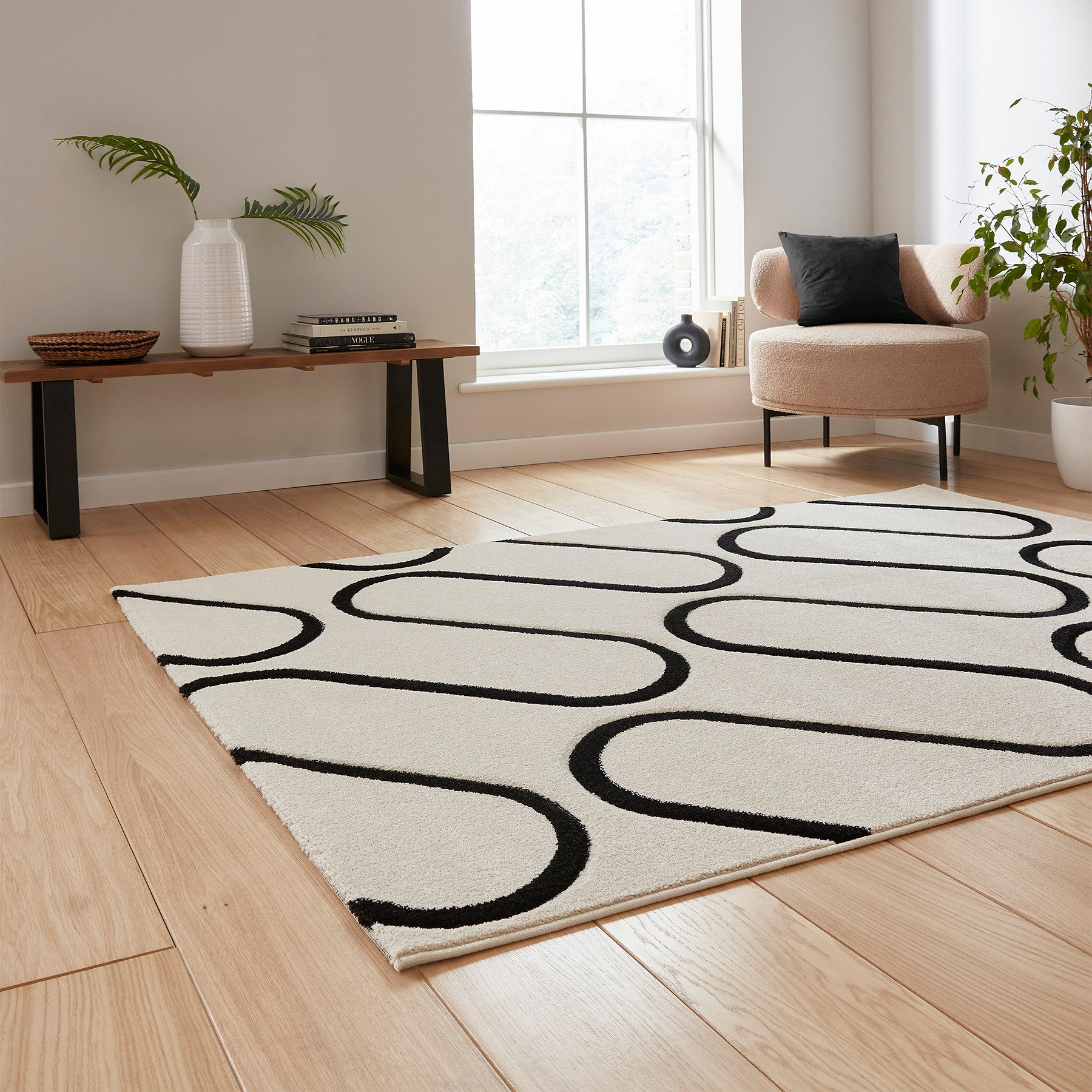 Linear Curve Rug White from Roseland Furniture