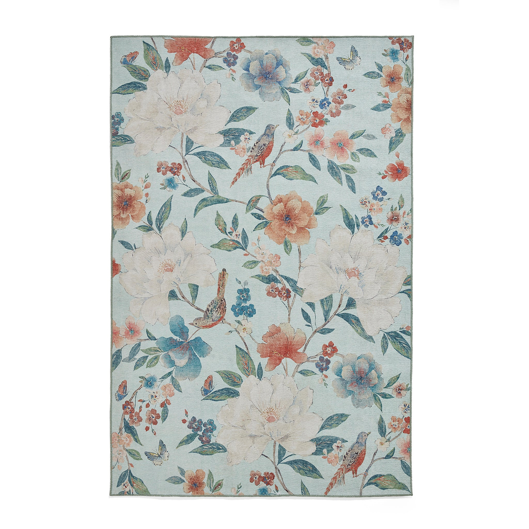Pippa Floral Washable Rug Blue from Roseland Furniture