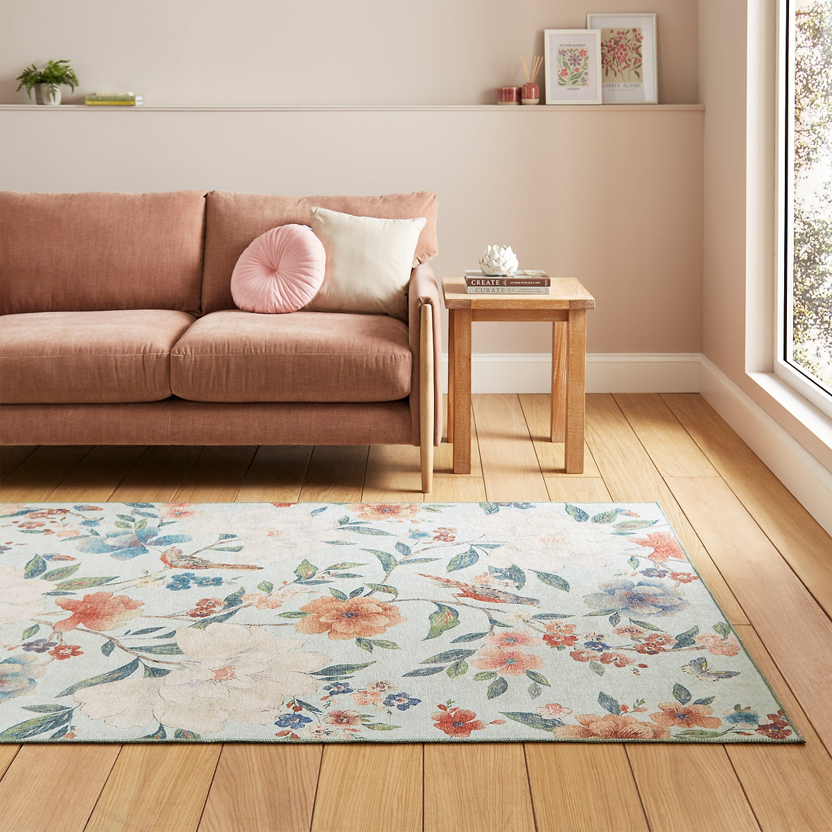 Pippa Floral Washable Rug Blue from Roseland Furniture