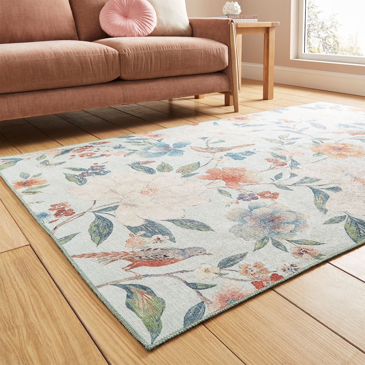 Pippa Floral Washable Rug Blue from Roseland Furniture