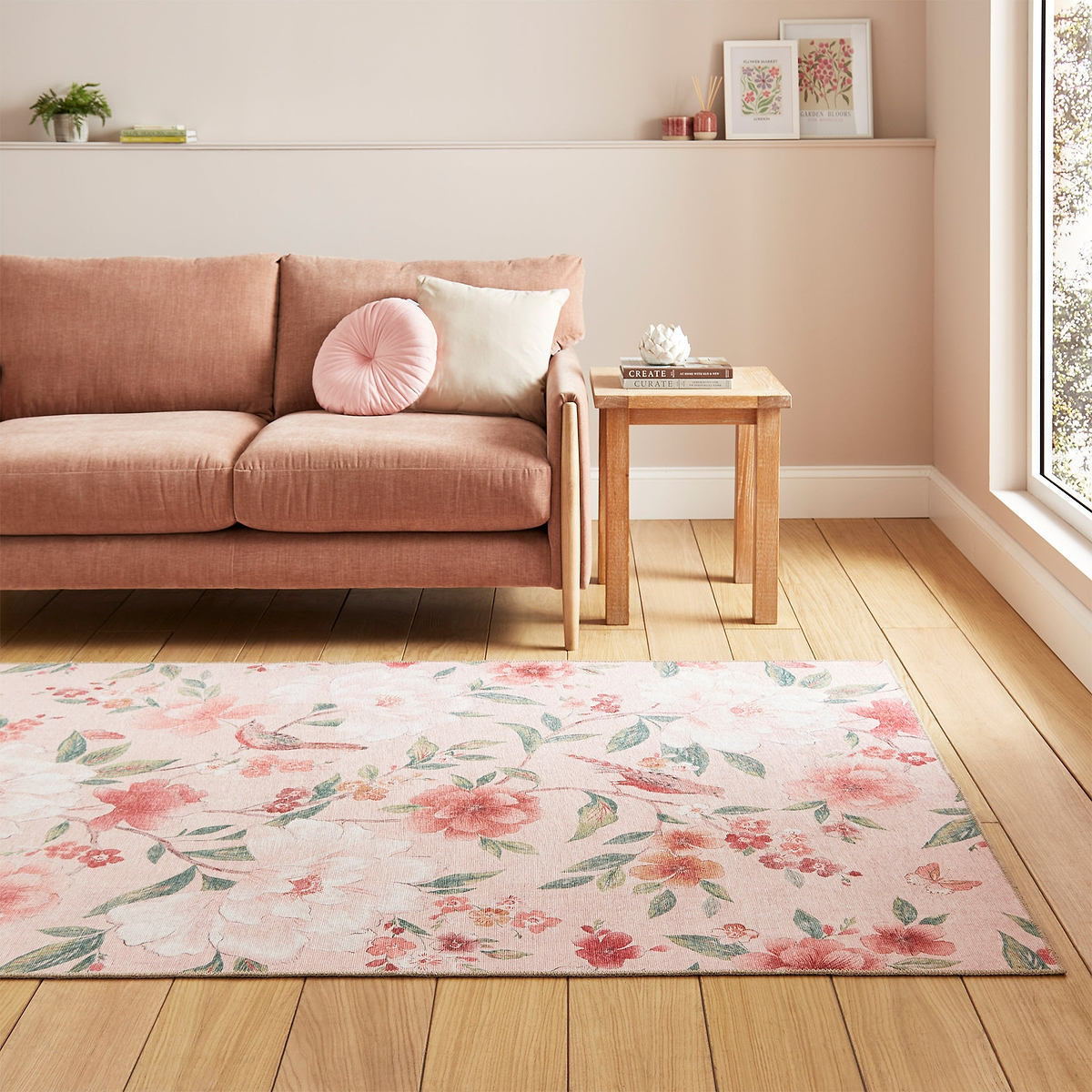Pippa Floral Washable Rug Pink from Roseland Furniture
