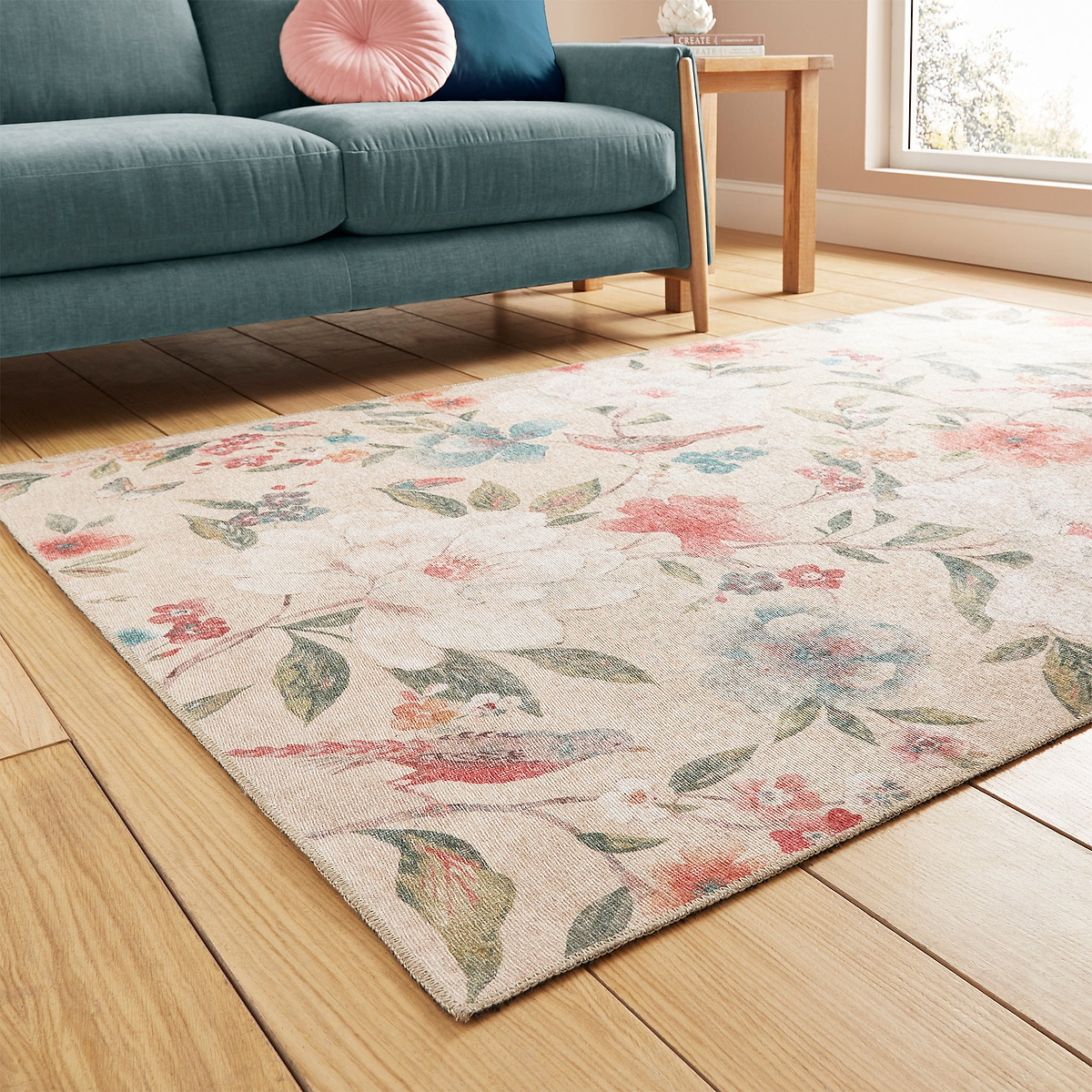 Pippa Floral Washable Rug Natural from Roseland Furniture
