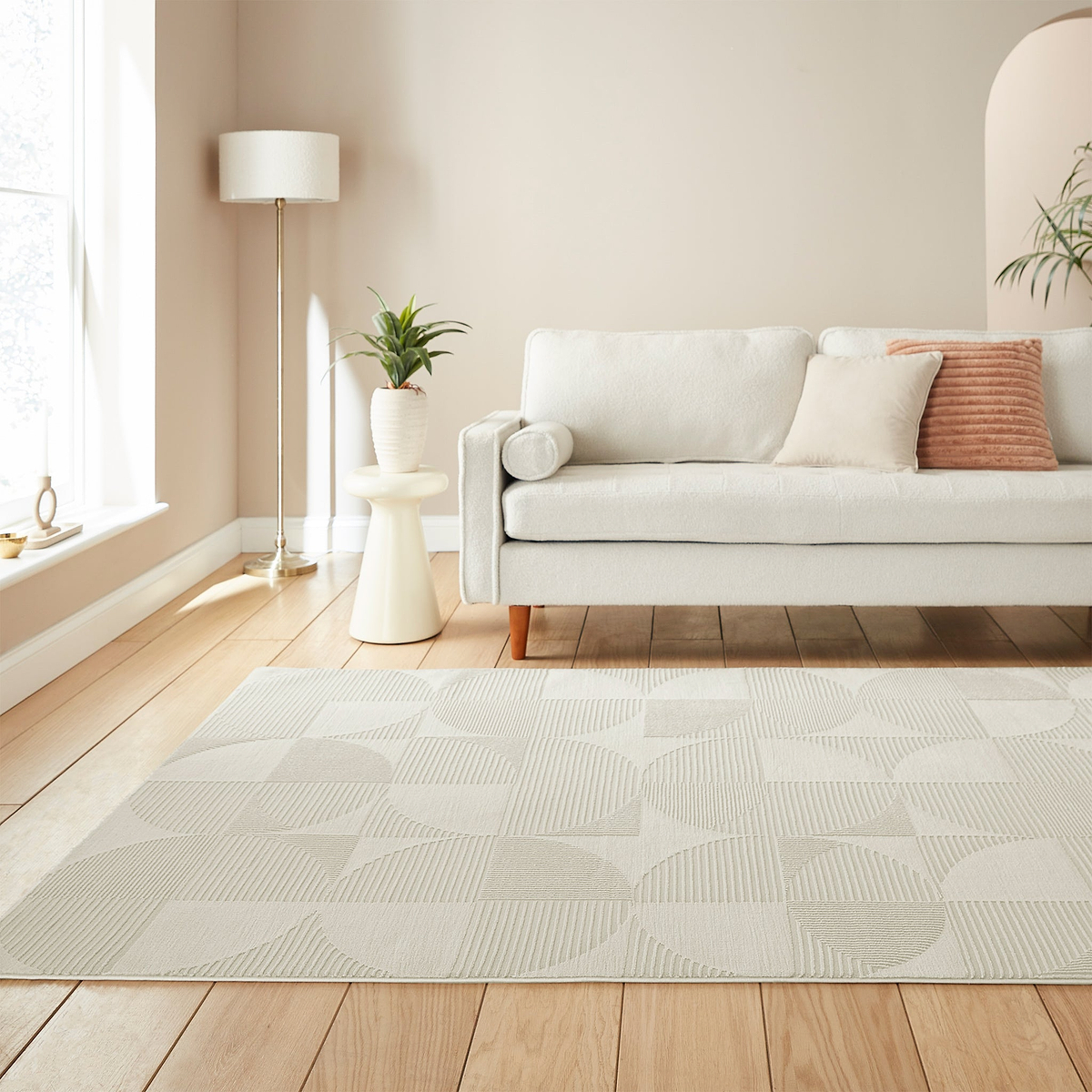 Retro Circles Washable Rug Cream from Roseland Furniture