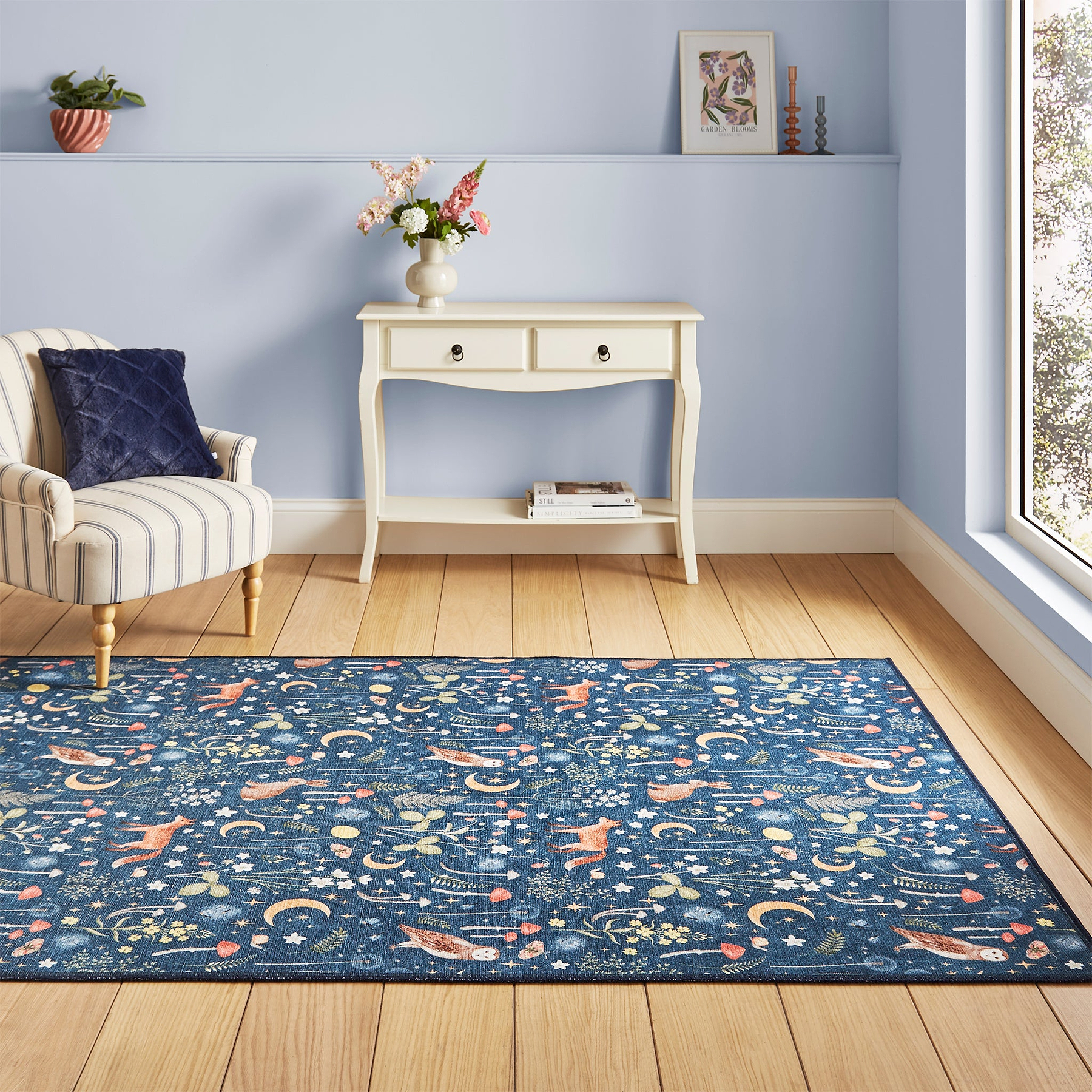 Twilight Animals Blue Washable Rug from Roseland Furniture