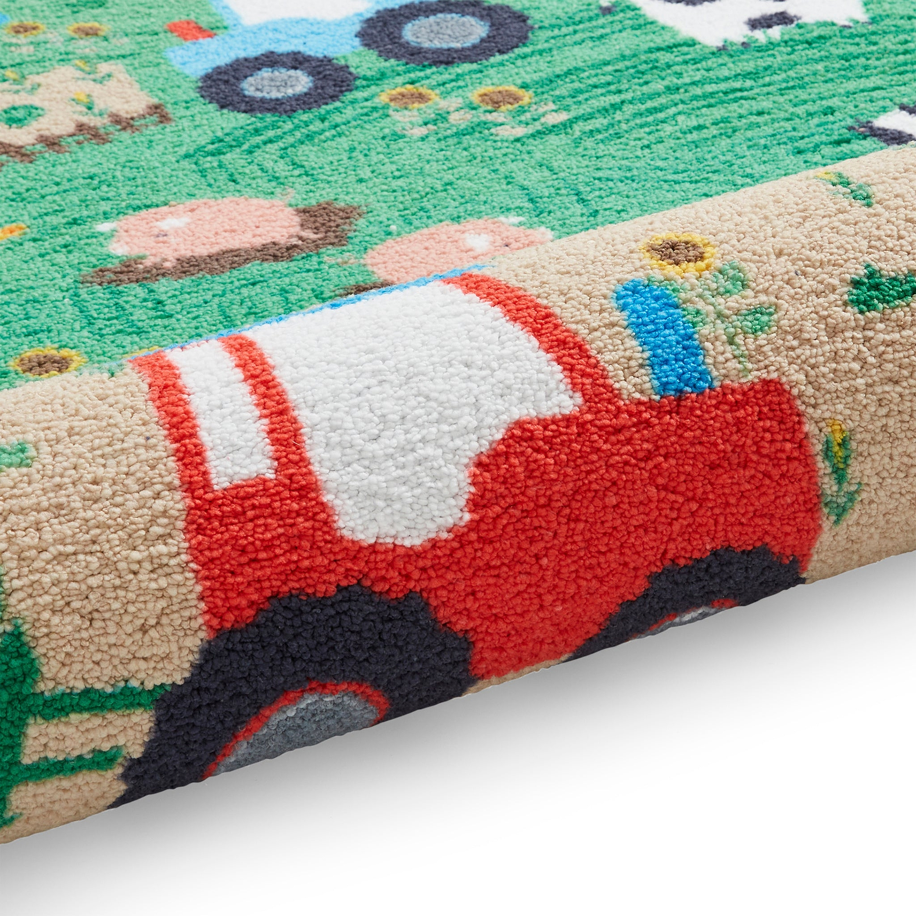 Kids Farmyard Animals Washable Rug 080 x 150 Green from Roseland Furniture
