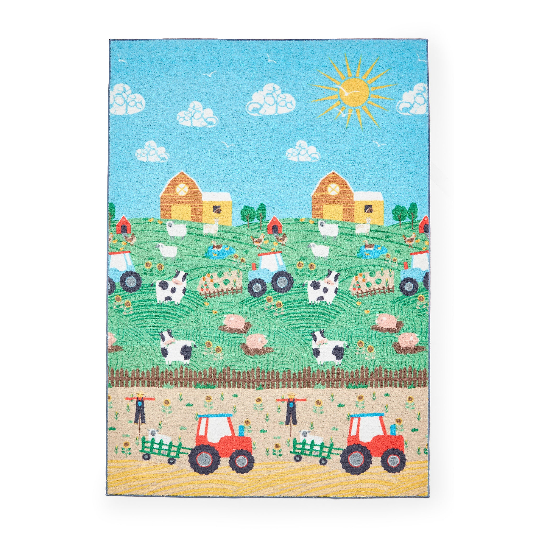 Kids Farmyard Animals Washable Rug 080 x 150 Green from Roseland Furniture