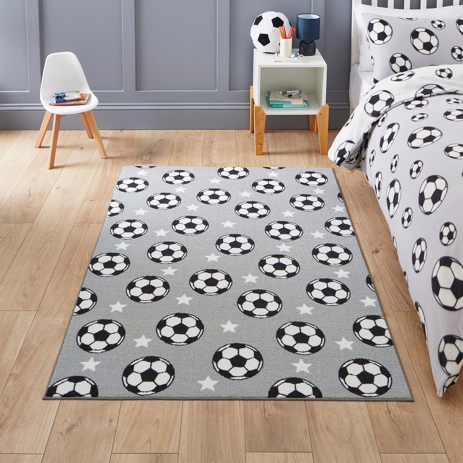 Kids Football Stars Washable Rug 080 x 150 Grey from Roseland Furniture