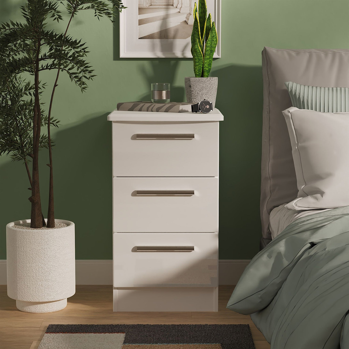 Penmere 3 Drawer Bedside White from Roseland Furniture