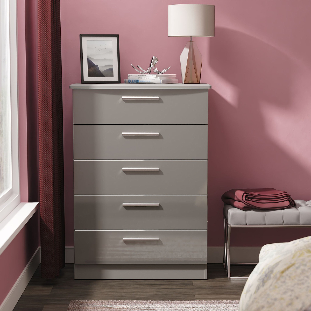 Penmere 5 Drawer Chest Grey from Roseland Furniture