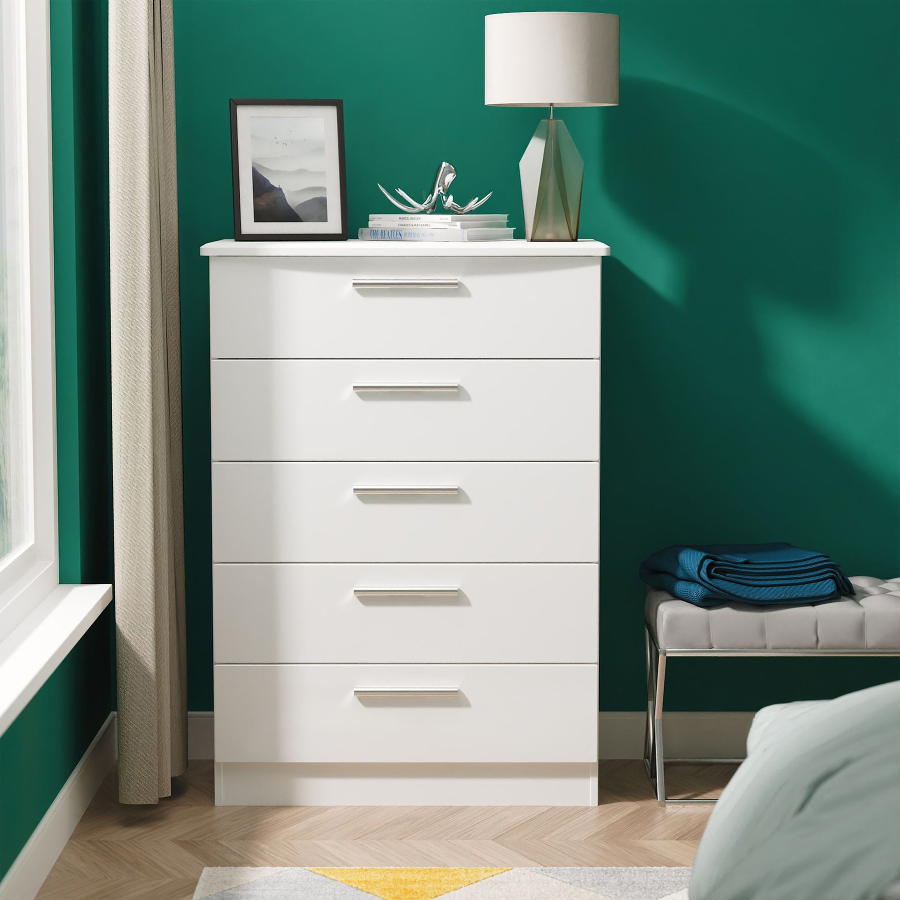 Penmere 5 Drawer Chest White from Roseland Furniture