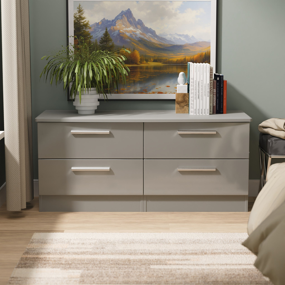 Penmere 4 Drawer Low Storage Unit Grey from Roseland Furniture