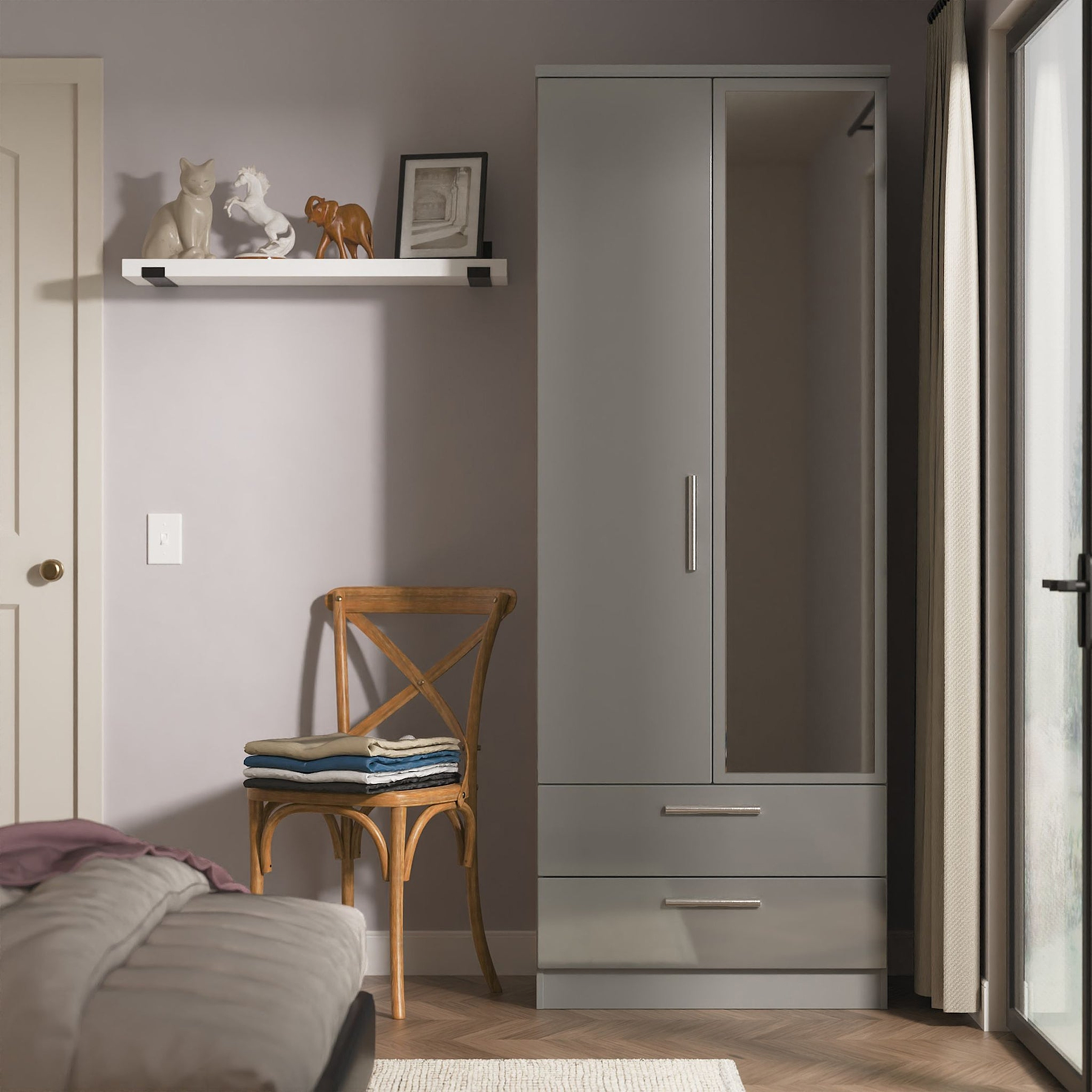 Penmere Double Mirrored Wardrobe With Drawers Grey from Roseland Furniture