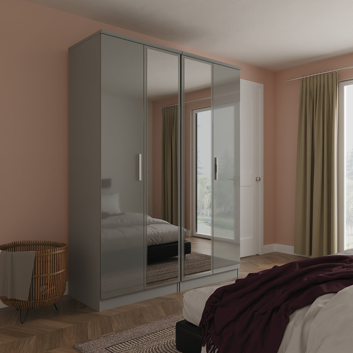 Penmere 4 Door Mirrored Wardrobe Grey from Roseland Furniture