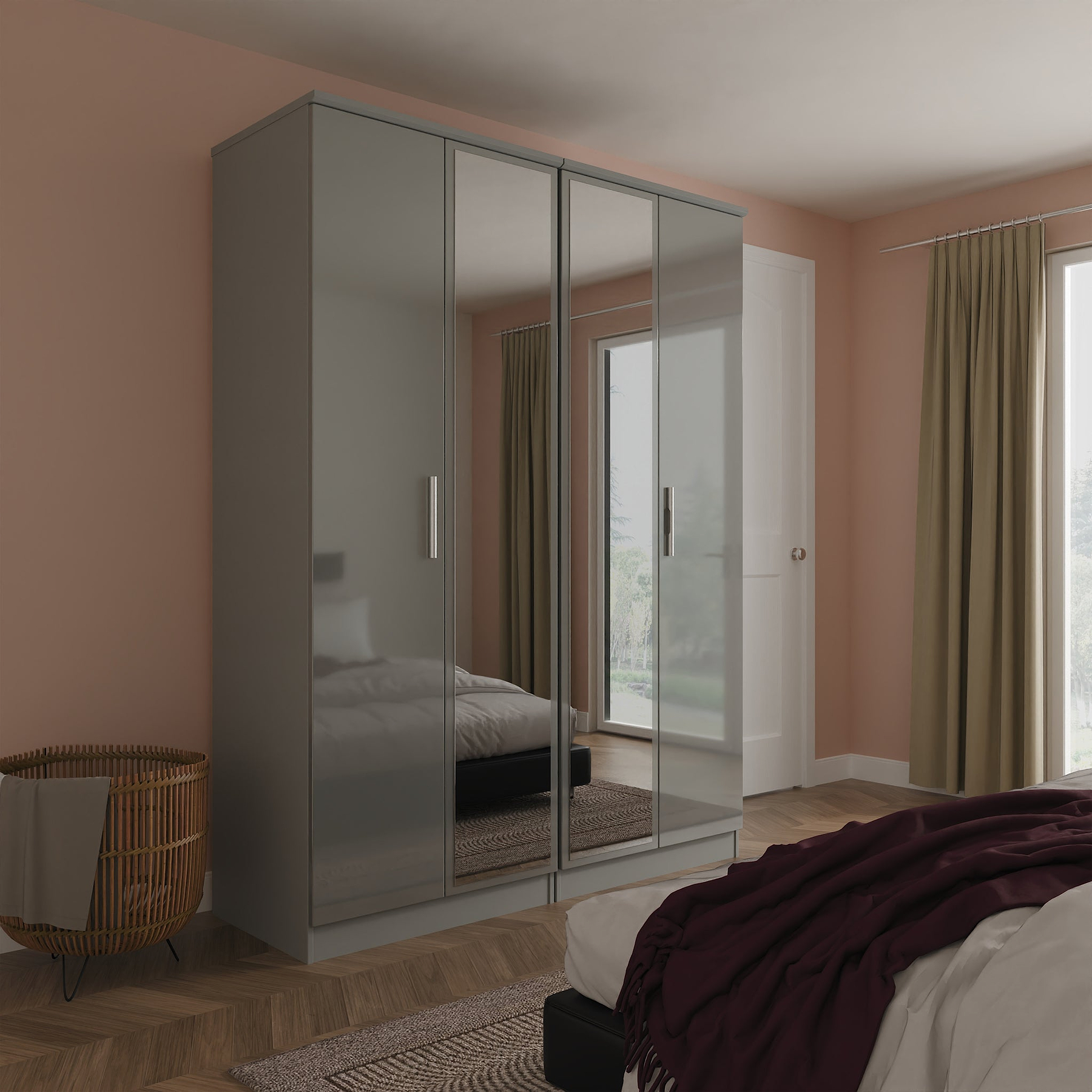Penmere 4 Door Mirrored Wardrobe Grey from Roseland Furniture