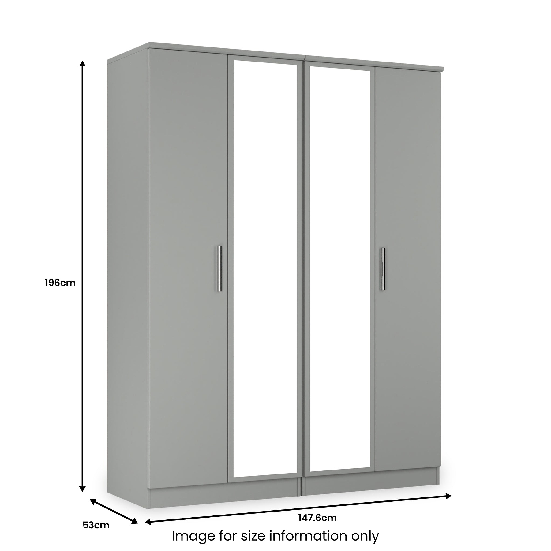 Penmere 4 Door Mirrored Wardrobe Grey from Roseland Furniture