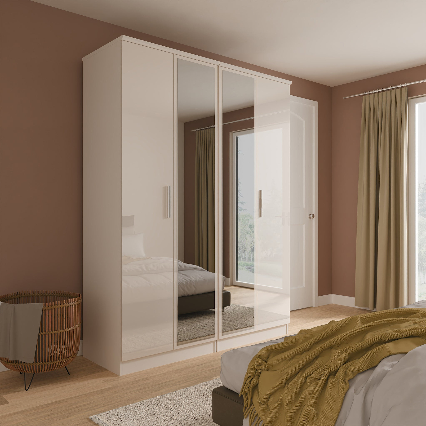 Penmere 4 Door Mirrored Wardrobe Cashmere from Roseland Furniture