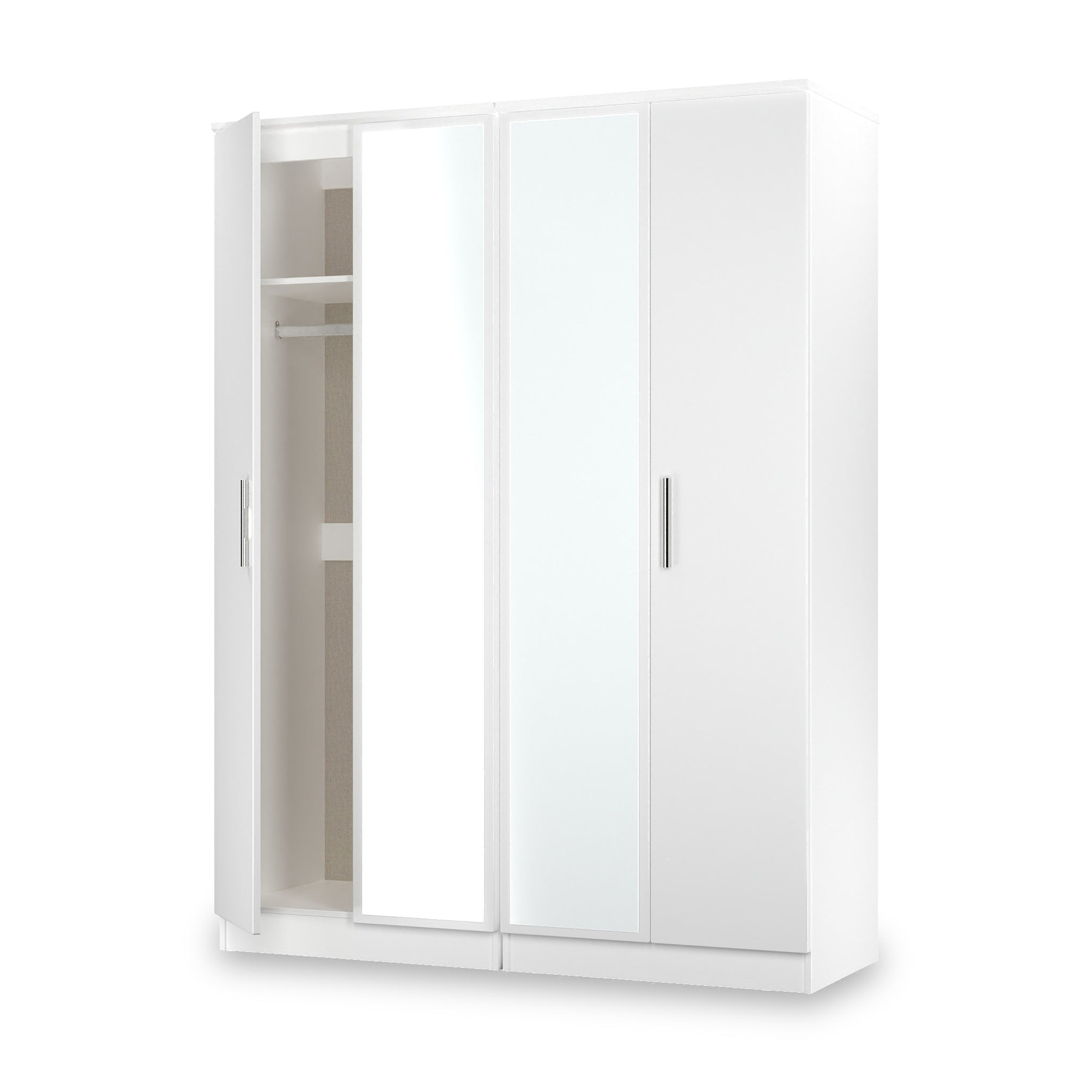 Penmere 4 Door Mirrored Wardrobe White from Roseland Furniture