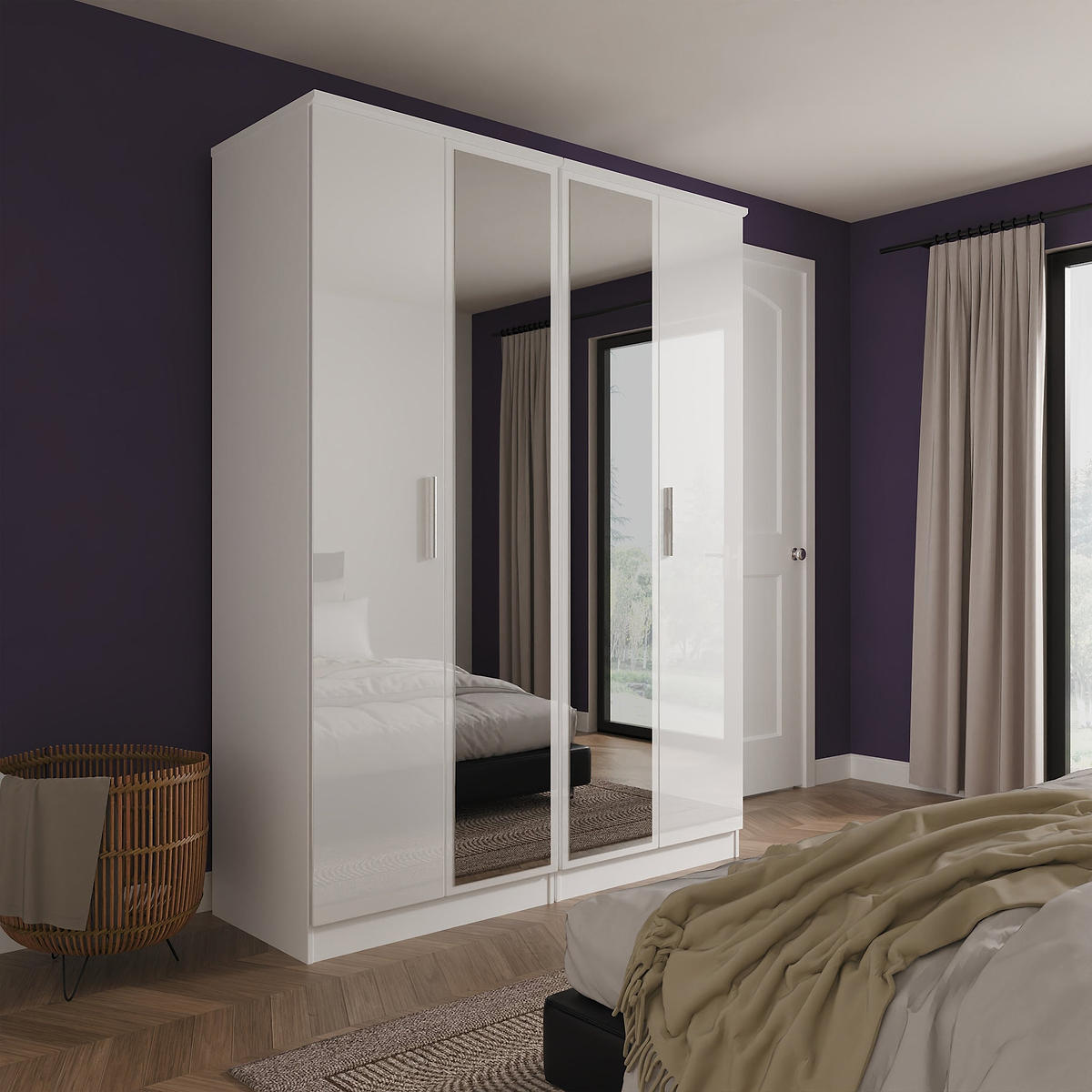 Penmere 4 Door Mirrored Wardrobe White from Roseland Furniture
