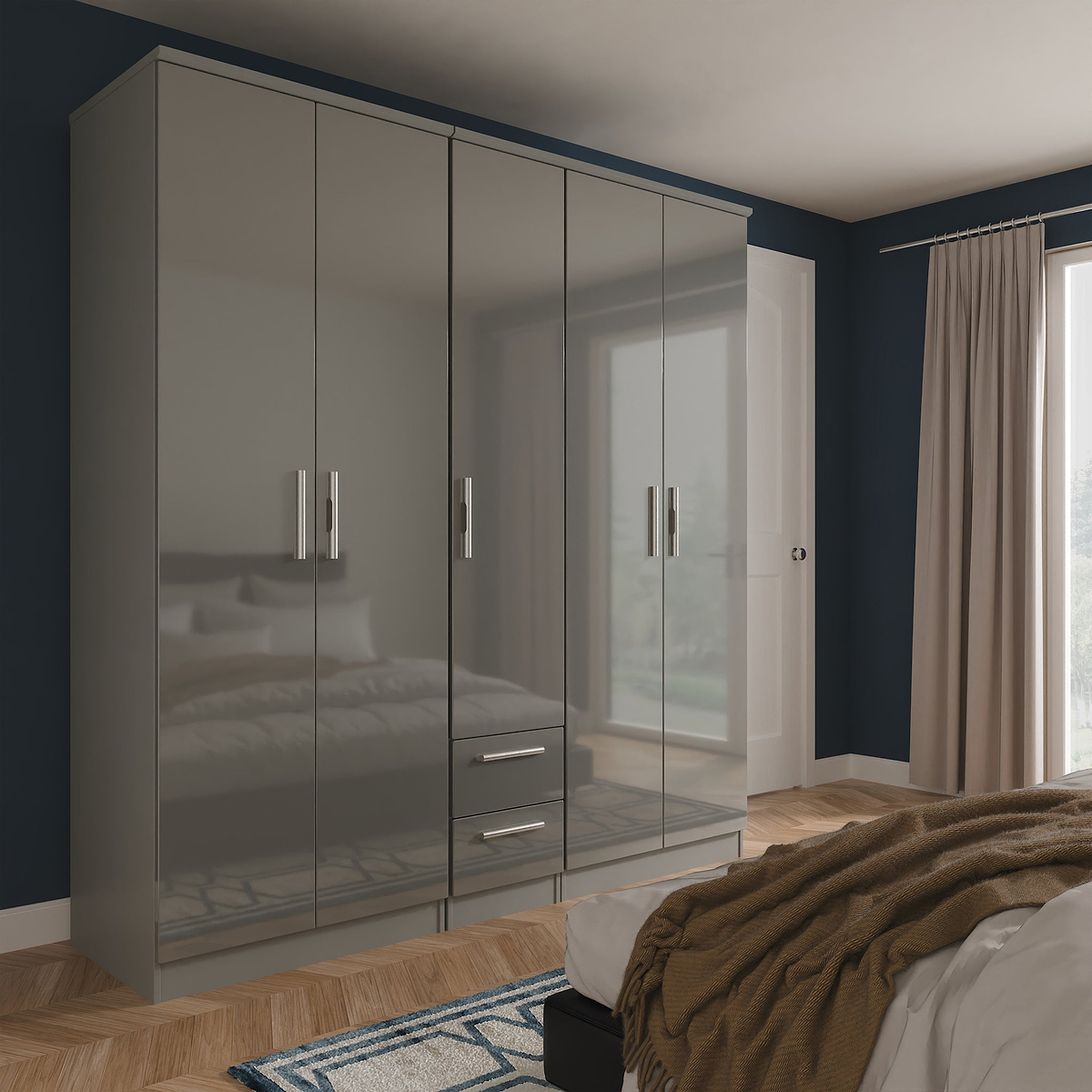 Penmere 5 Door Wardrobe With Drawers Grey from Roseland Furniture