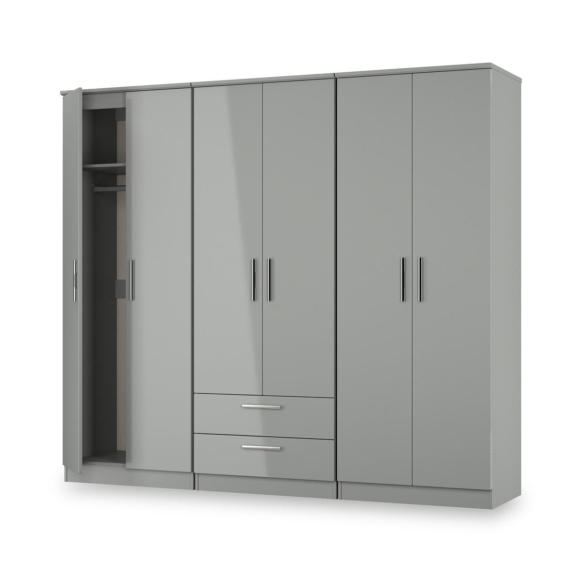 Penmere 6 Door Wardrobe With Drawers Grey from Roseland Furniture