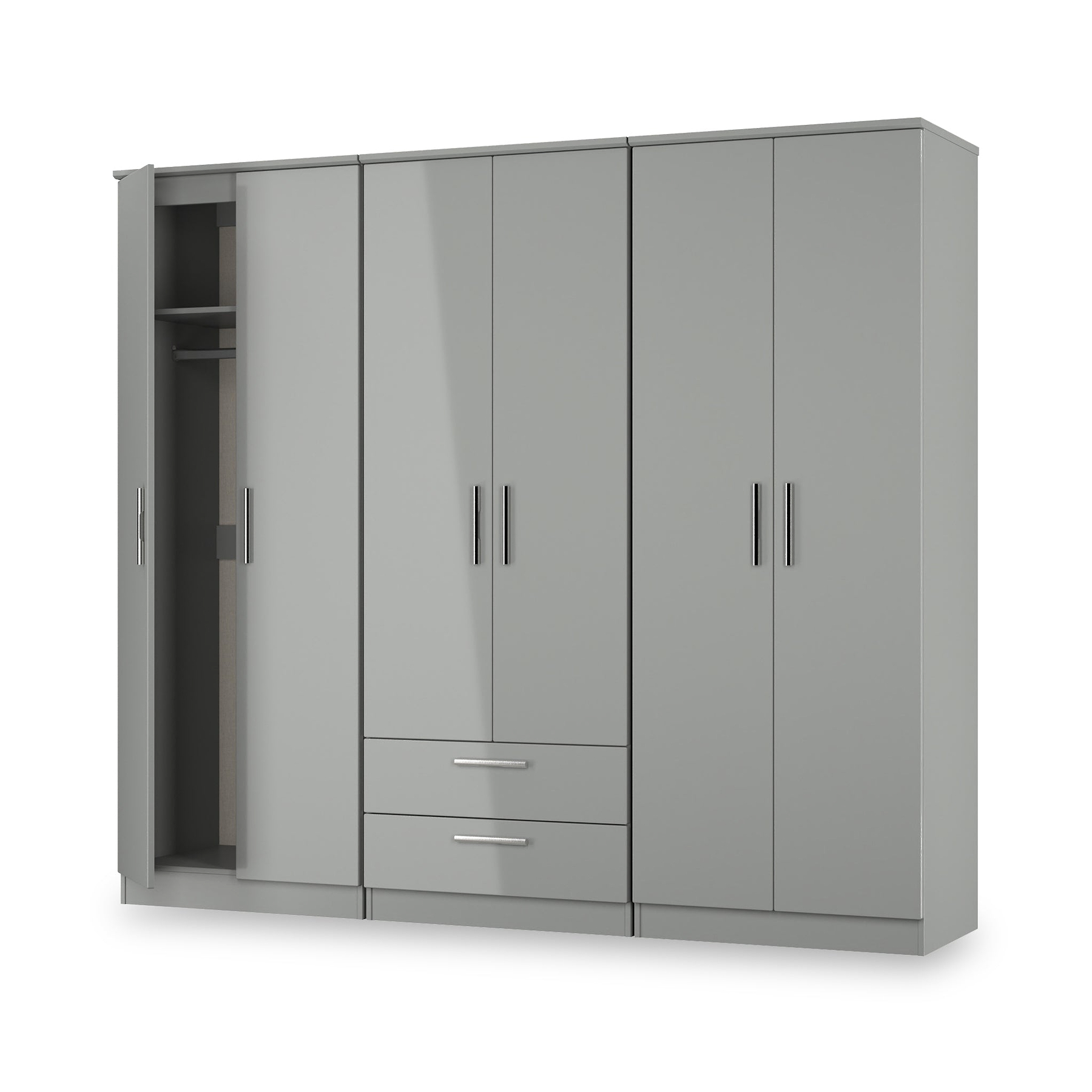 Penmere 6 Door Wardrobe With Drawers Grey from Roseland Furniture