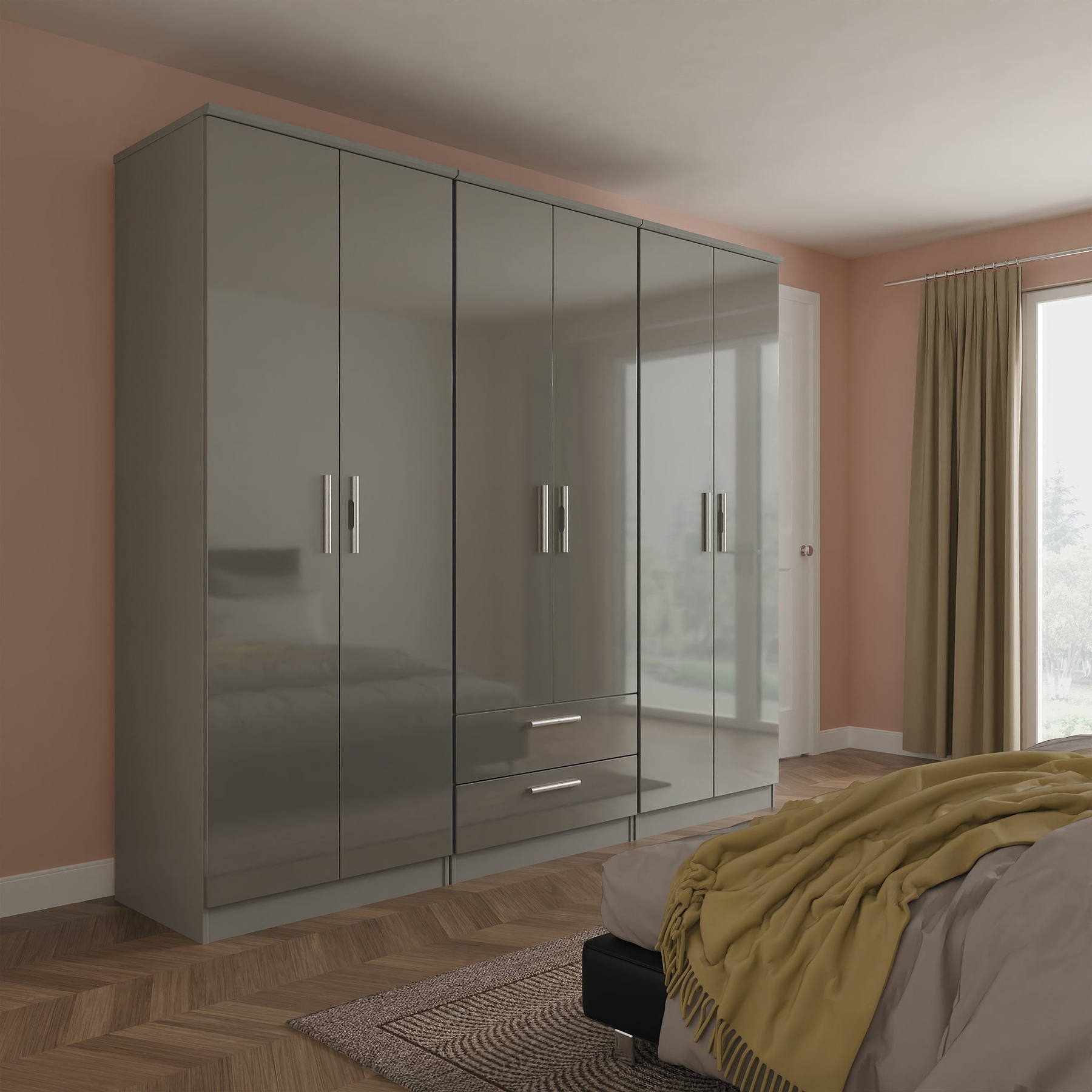 Penmere 6 Door Wardrobe With Drawers Grey from Roseland Furniture