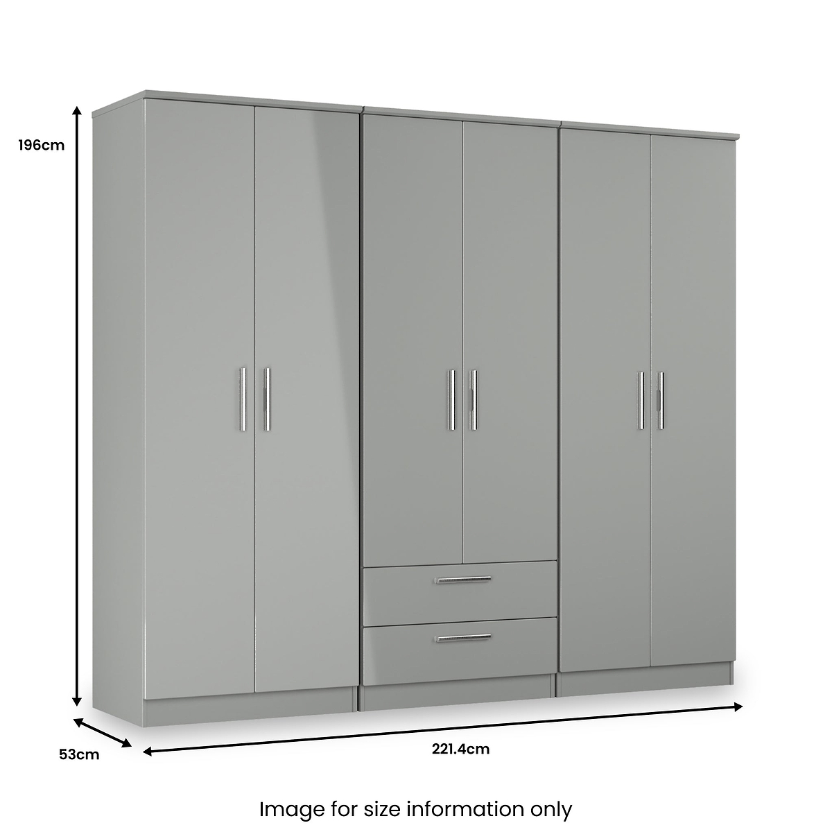 Penmere 6 Door Wardrobe With Drawers Grey from Roseland Furniture