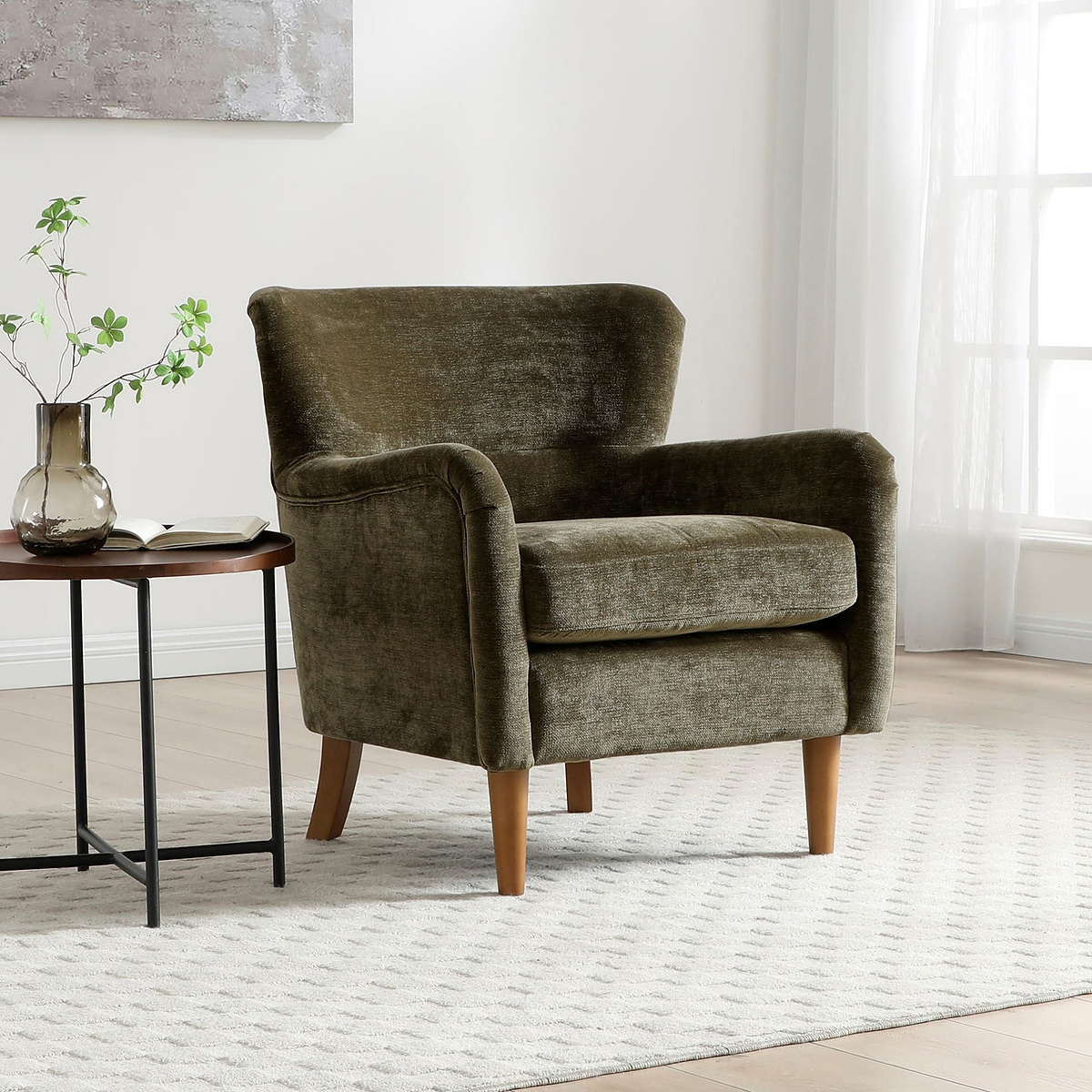 Arkwright Wingback Armchair Olive from Roseland Furniture